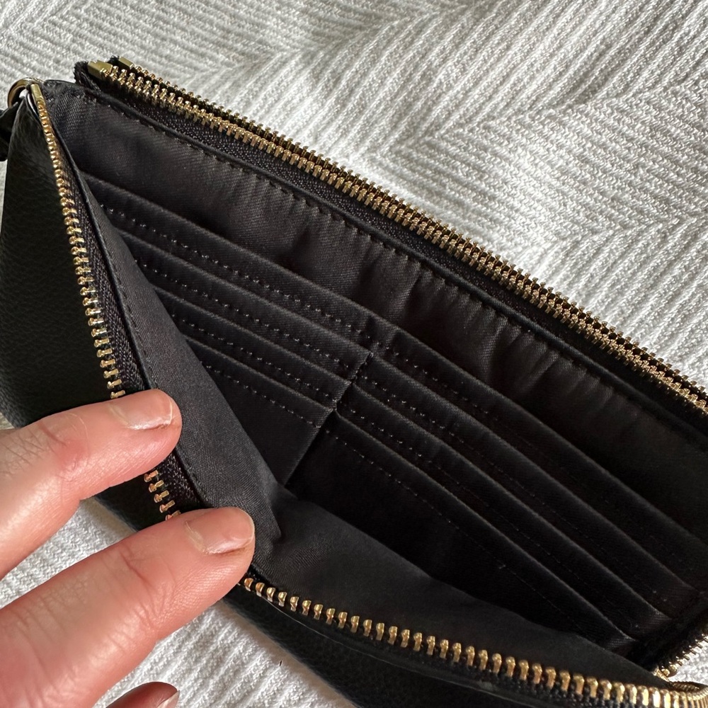 Coach Black Leather Double Zipper Wristlet with Gold Details - Picture 5 of 7